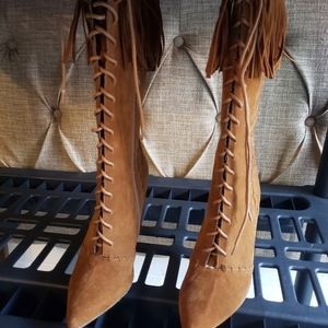 PENNY LOVES KENNY BRWN FAUX SUEDE HEELED BOOTS 7M